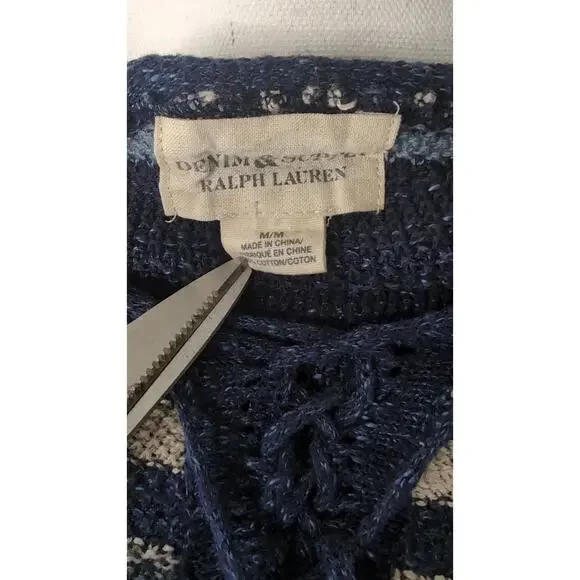 Denim & Supply Ralph Lauren Baja Sweater Small Striped Lace Up Boho - Picture 8 of 10